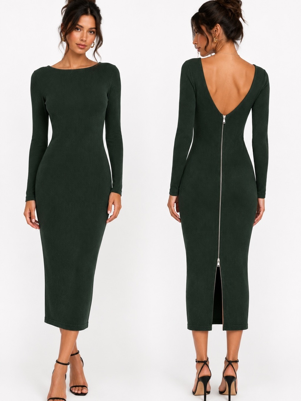 Bobi BLACK Hunter Green Full Length Zipper Midi Dress From Revolve Size Small